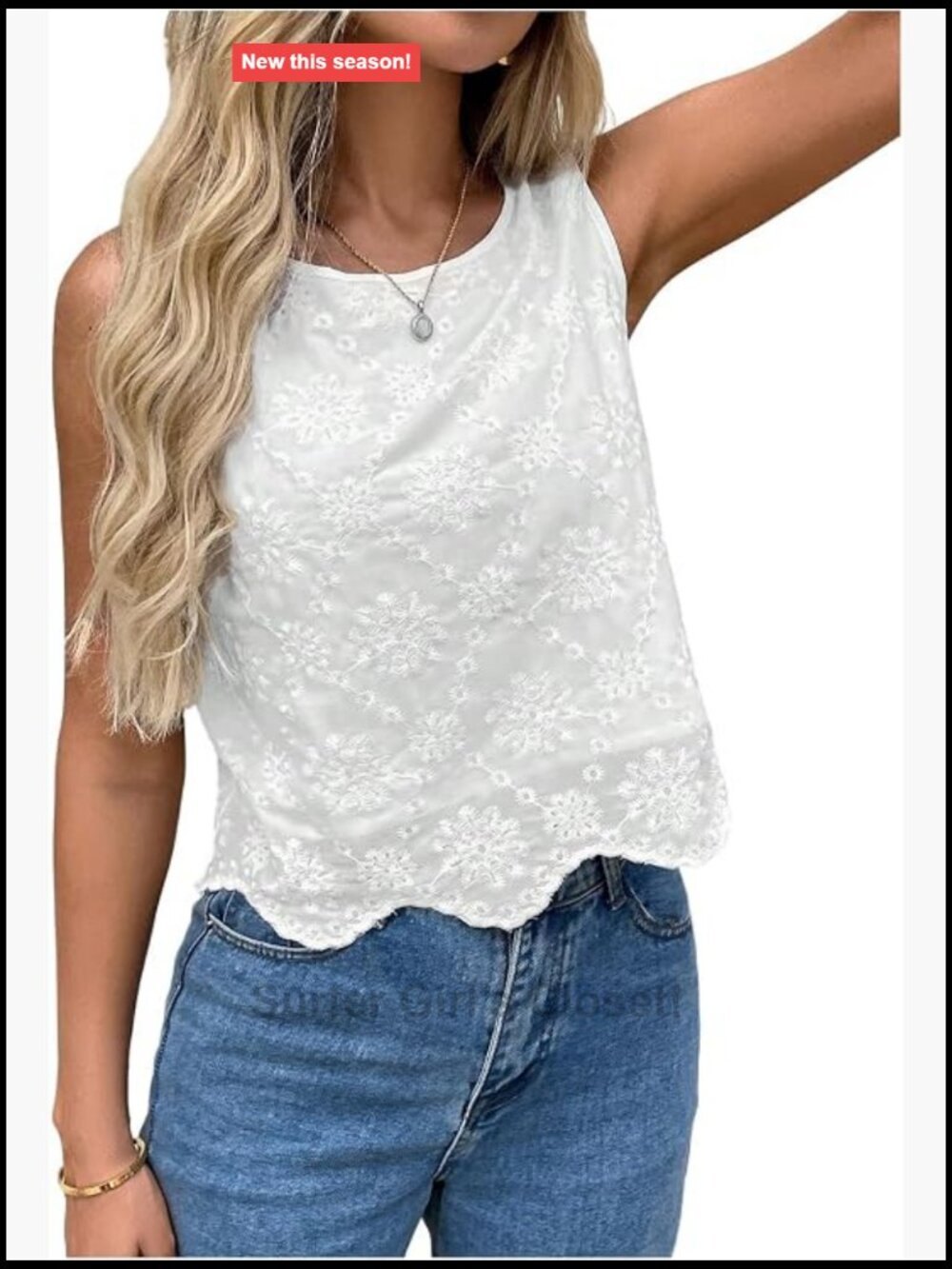 Sleeveless Embroidered Scalloped Hem Blouse Top Lightweight Summer Office